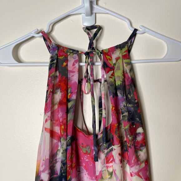 Maggy London Floral Maxi Dress Womens 12 Sleeveless Keyhole Watercolor Spring - Picture 7 of 10